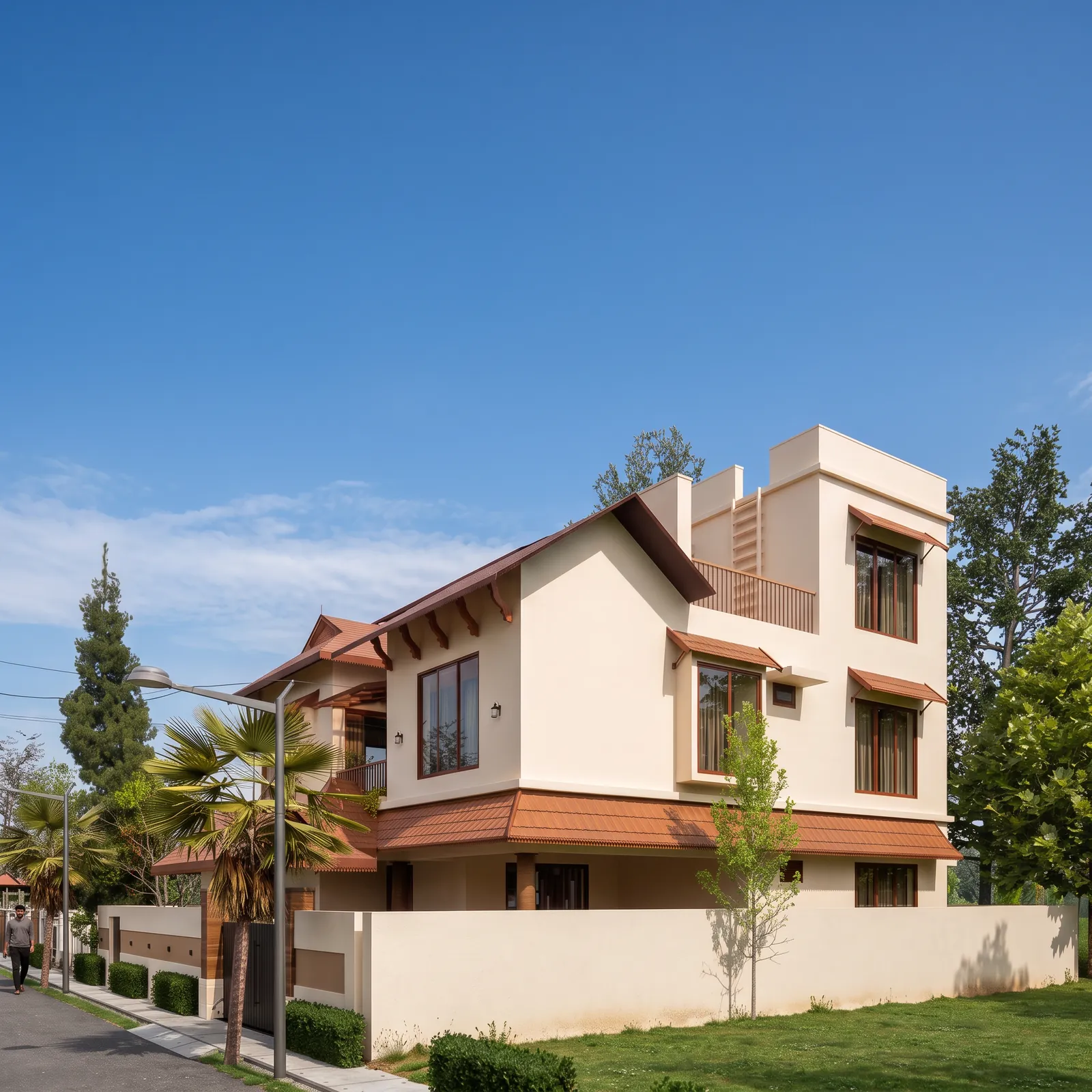 The corner of a villa with its tall windows. Artist's impression.