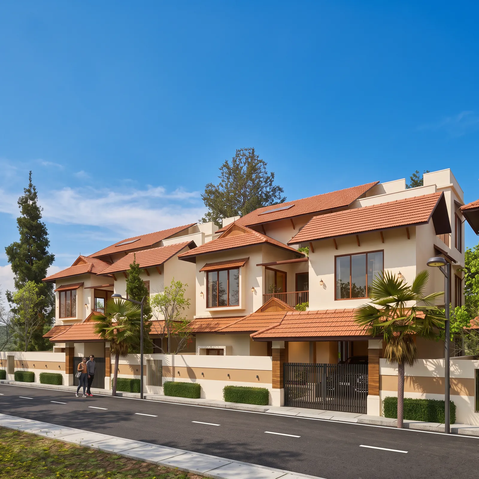 The villas along the street by day. Artist's impression.
