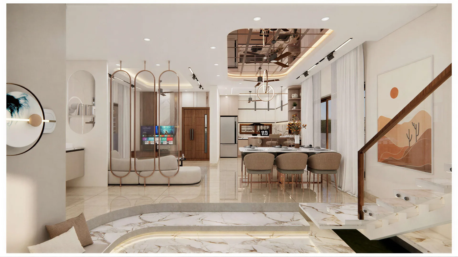 The open living room and kitchen. Artist's impression.